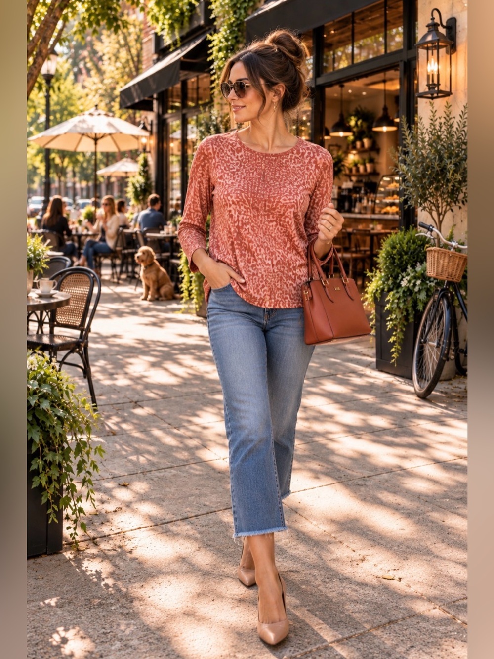 Simply Vera Vera Wang Terracotta Jacquard Long Sleeve Top M